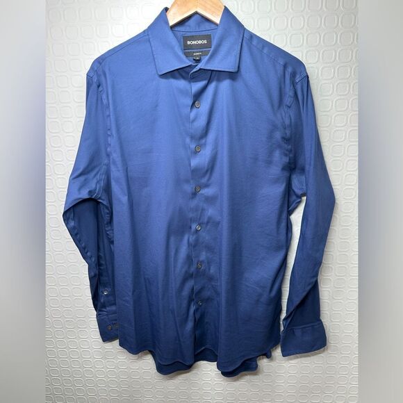 Bonobos Mens 17 35 Tailored Fit Stretch Long Sleeve Button Down Shirt Blue - Picture 1 of 8